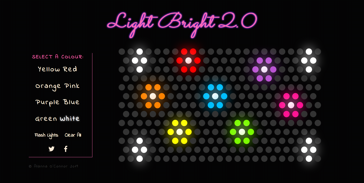 Homepage of Light Bright 2.0 web application, featuring a floral light design.
